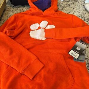 Orange Clemson Hoodie with White Paw Print